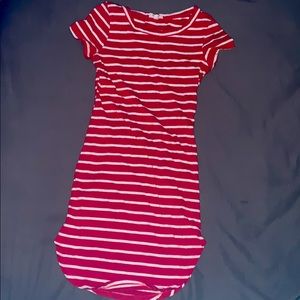 A red and white stripped dress